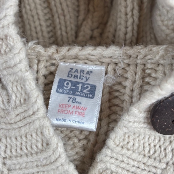 Zara Baby Sweater 9-12M Embroidered Butterfly Hood Boho Cream Cable Knit School - Picture 4 of 8